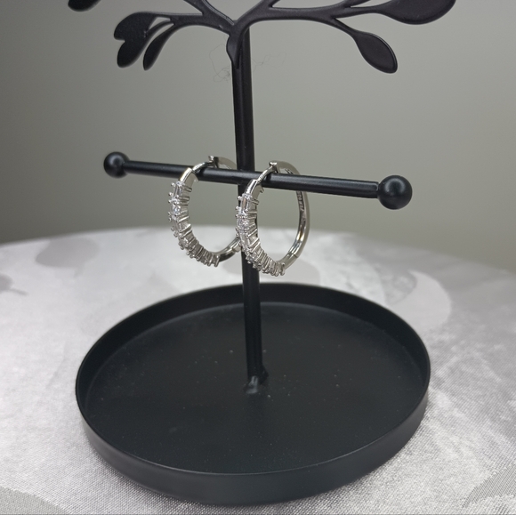 3.48CTW Rhodium Plated Diamond Simulant Hoop Earrings - Picture 5 of 7